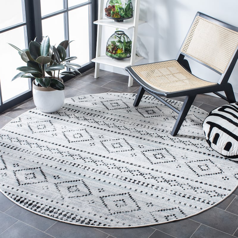 SAFAVIEH Montage Aimi Indoor/ Outdoor Waterproof Patio Backyard Rug - 6'7" Round - Grey/Ivory