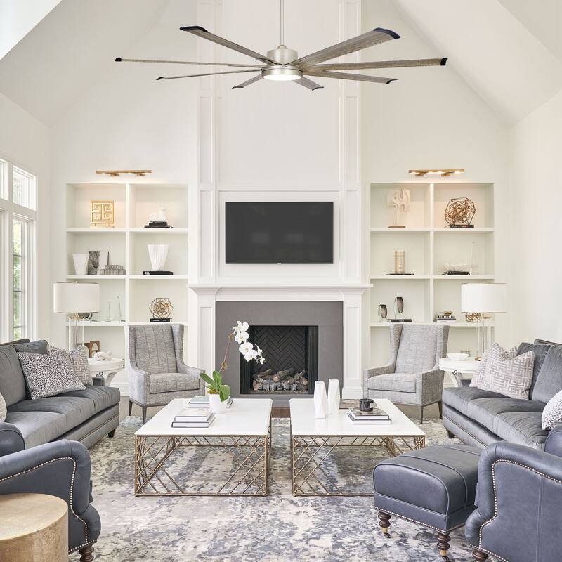 72 in. Integrated LED Nickel Ceiling Fan with Remote Control and Light - 72" W x 72"D x 14" H