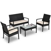Costway 4 PCS Outdoor Patio Furniture Set Table Chair Sofa Cushioned Seat Garden