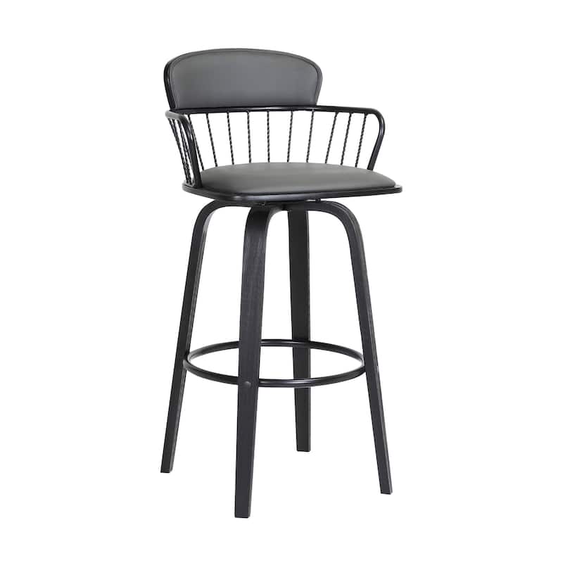 26" Gray And Black Faux Leather Swivel Low Back Counter Height Bar Chair