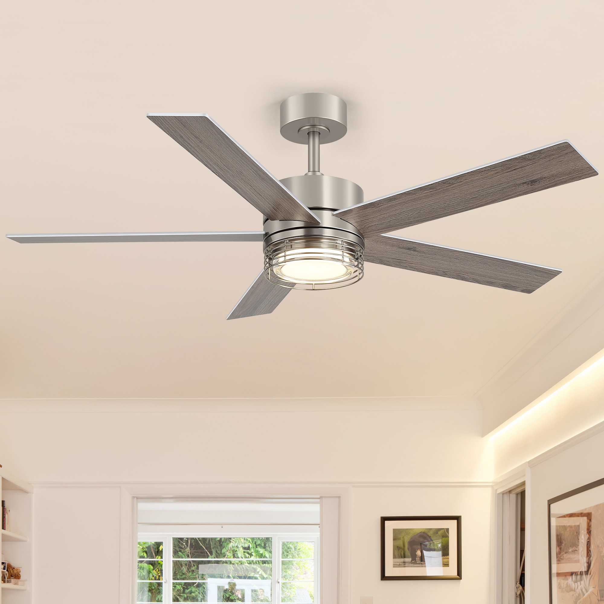 52-Inch Modern LED Ceiling Fan with Remote, Reversible 5-Blade, Quiet DC Motor, Dimmable 3CCT Light