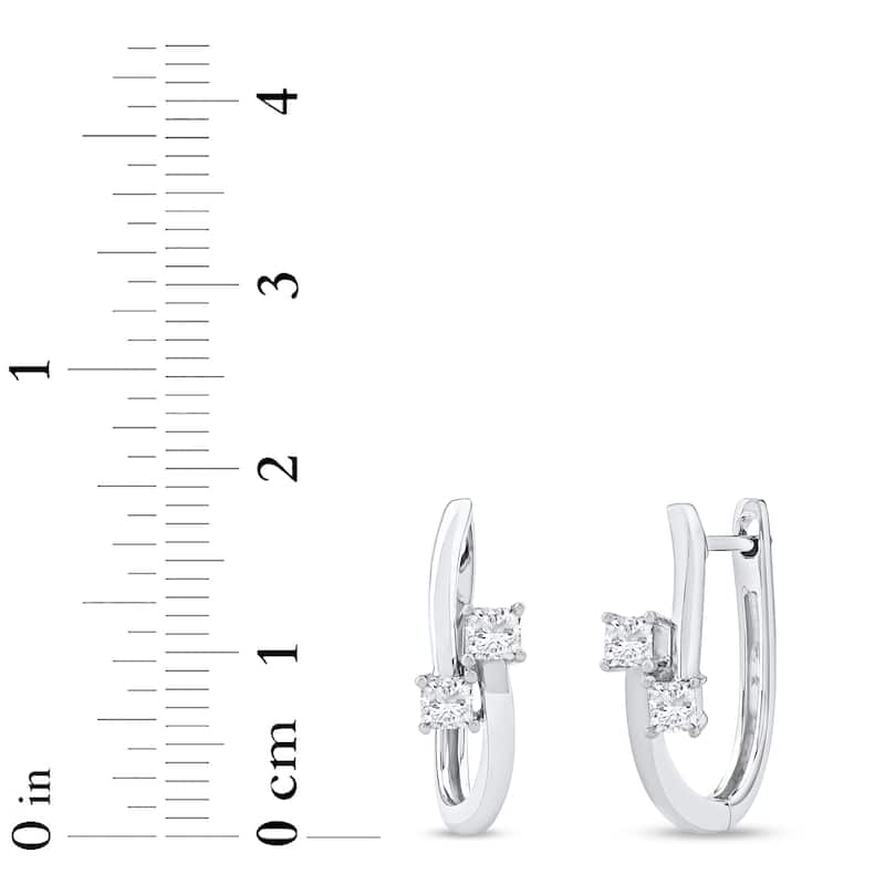 1/3ct TDW Diamond Two Stone Hoop Earrings in 10k White Gold for Women