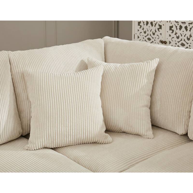 Oversized Sectional Sofa Set, L Shaped Corduroy Couch Deep Seat Chaise Lounge with 5 Throw Pillows for Living Room Loveseat