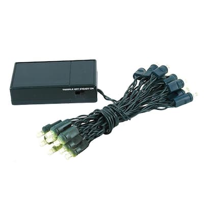 20 Light LED Battery Christmas Mini Light Set, Green Wire, 8' Long
