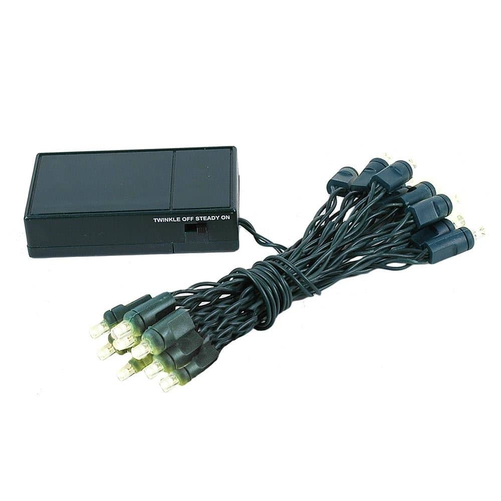 20 Light LED Battery Christmas Mini Light Set, Green Wire, 8' Long