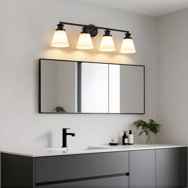 Modern Vanity Lights 3/4 Light Bathroom Dimmable Light Fixture Wall Sconce with Glass Shades