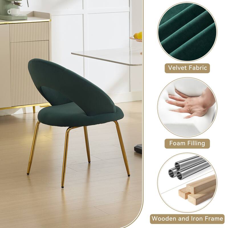Set of 1 Velvet Fabric Dining Chairs With Curved Backrest and Golden Metal Legs for Kitchen or Dining Room