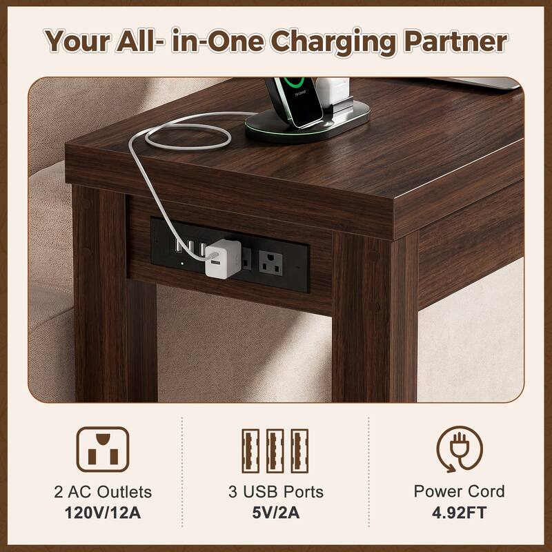 63-In Console Table with Charging Station, Farmhouse Entryway Table/ Behind Couch Table