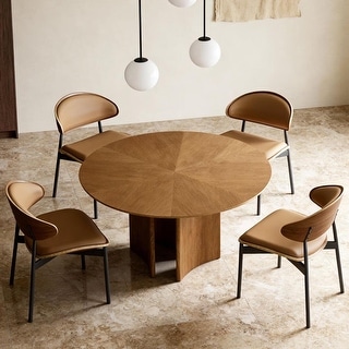 59.05"W Round Wooden Dining Table Modern Mid-Century Style