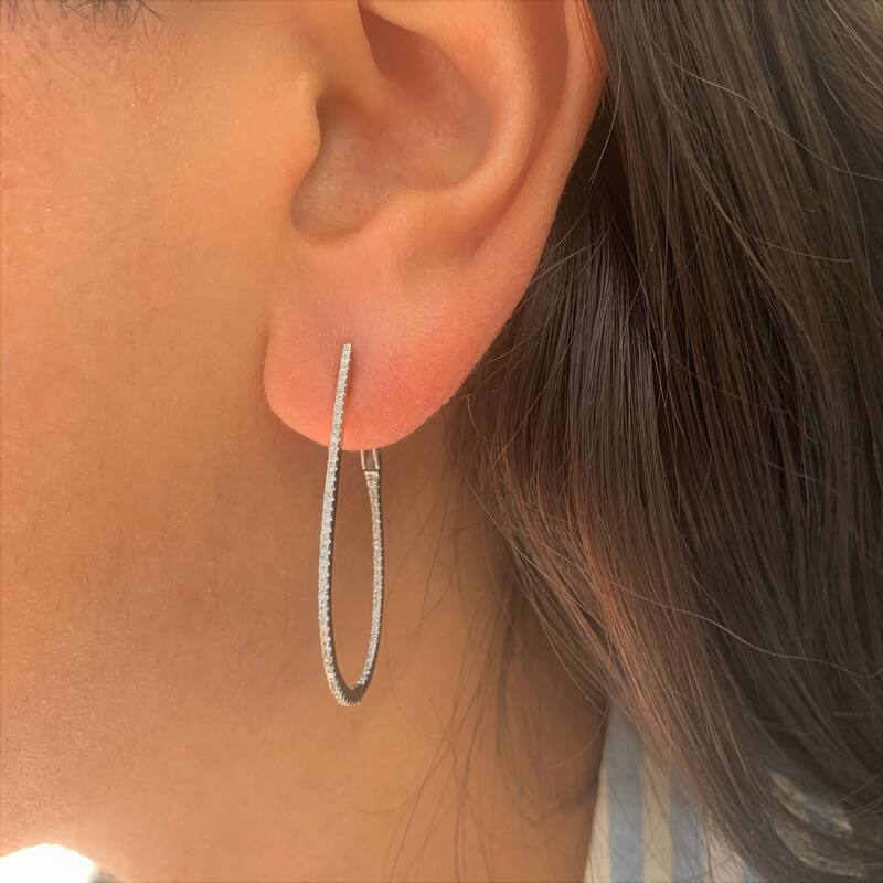 Joelle Collection Inside Out Diamond Thin Pear Hoop Earrings 1.5" Drop 14K Gold 3/8ct TDW