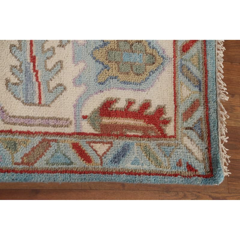 Light Blue Oushak Area Rug Hand-Knotted Oriental Wool Carpet - 7'11"x 9'11"