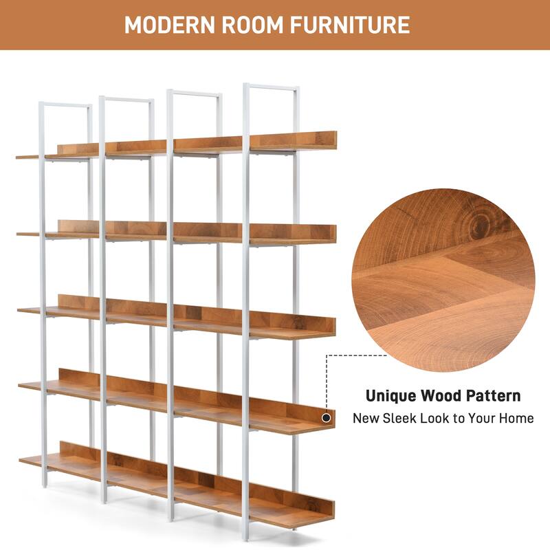 5 Tier Bookshelf Office Bookshelf Metal Frame MDF Board