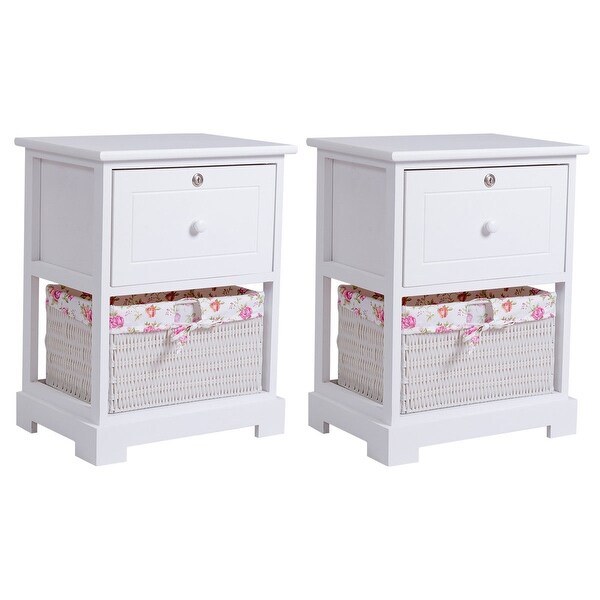 Shop Gymax 2 PC Wood Night Stand 1 Drawer Bedside End ...