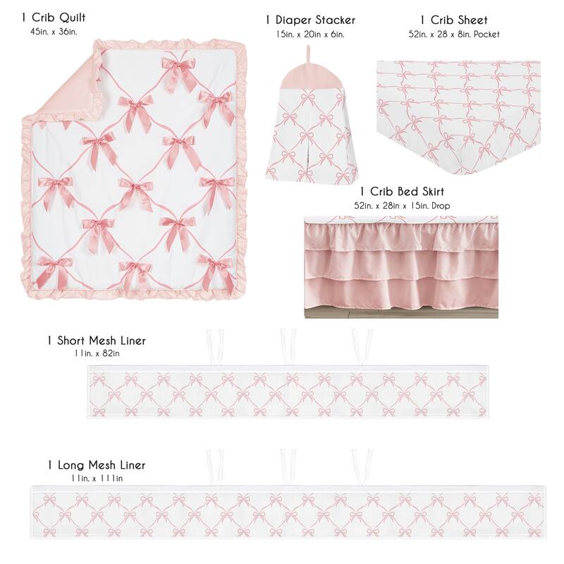Sweet Jojo Designs Pink Bows Girl Sweet Jojo Designs 6pc Crib Bedding + BreathableBaby Breathable Mesh Liner - Ballet Collection