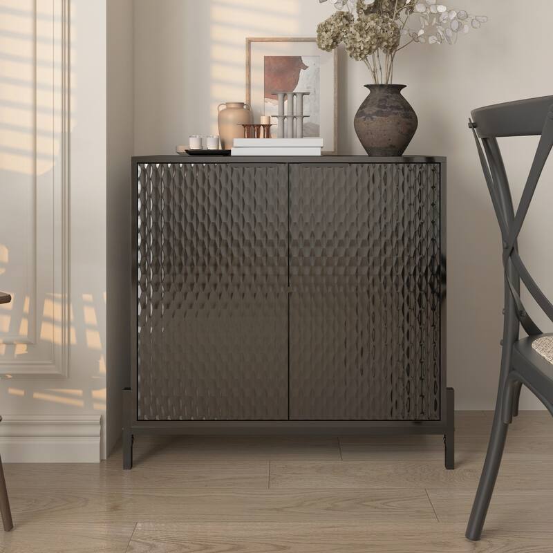 Modern Black High Gloss 2-Door Cabinet - Black