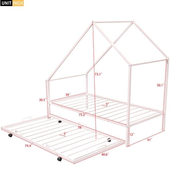 Minimal Design Metal Twin House Bed with Trundle