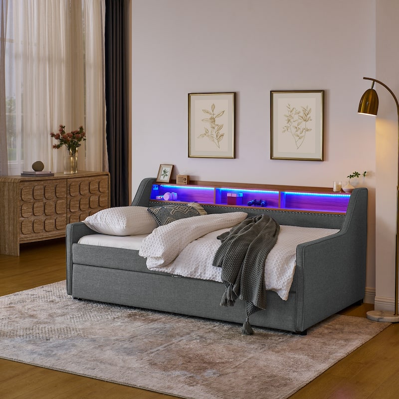Twin Size Upholstery Sofa Bed with Three LED lights