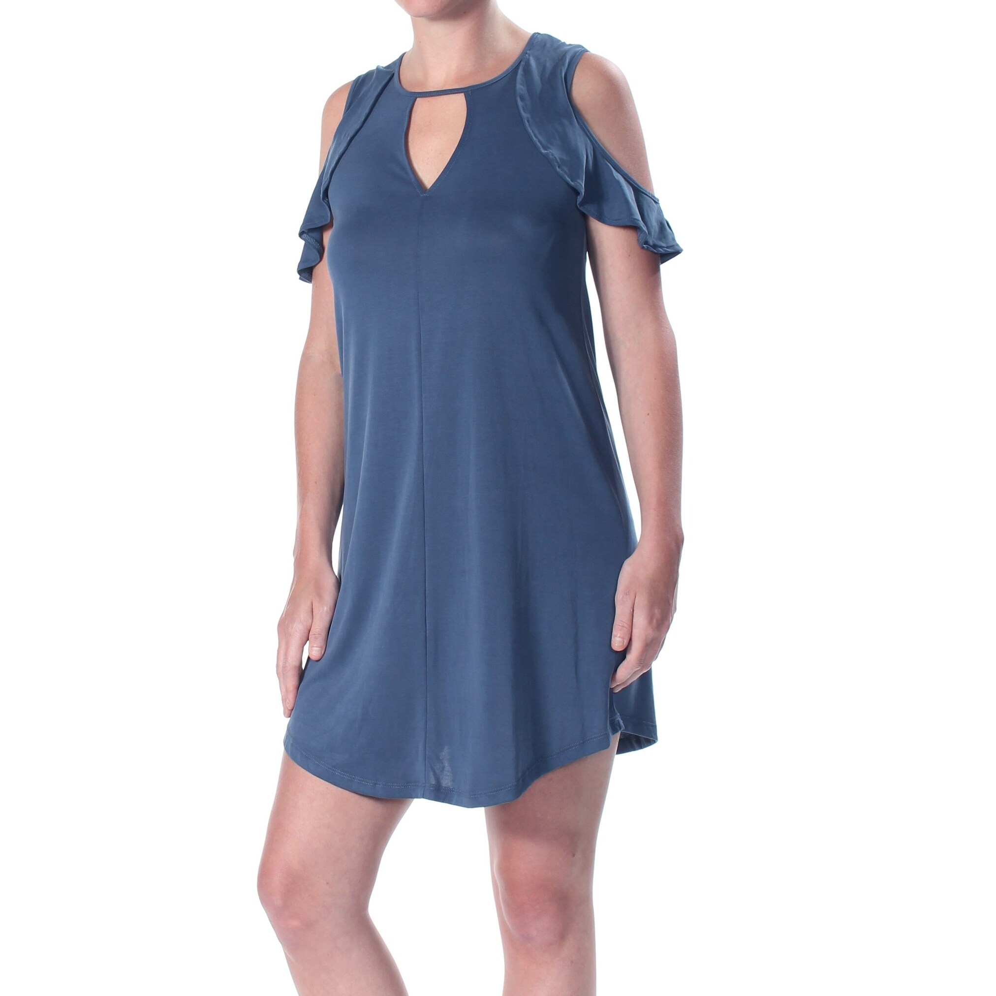 Shop Jessica Simpson Womens Blue Ruffled Short Sleeve Keyhole Mini