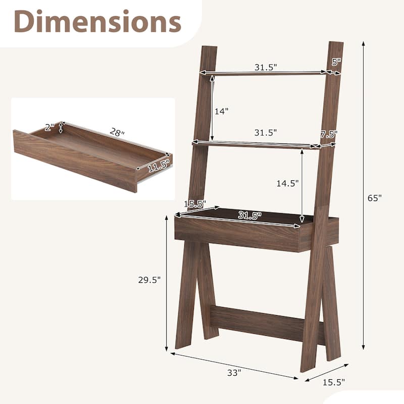 Costway Home Office Ladder Desk Wall-Leaning Laptop Workstation with