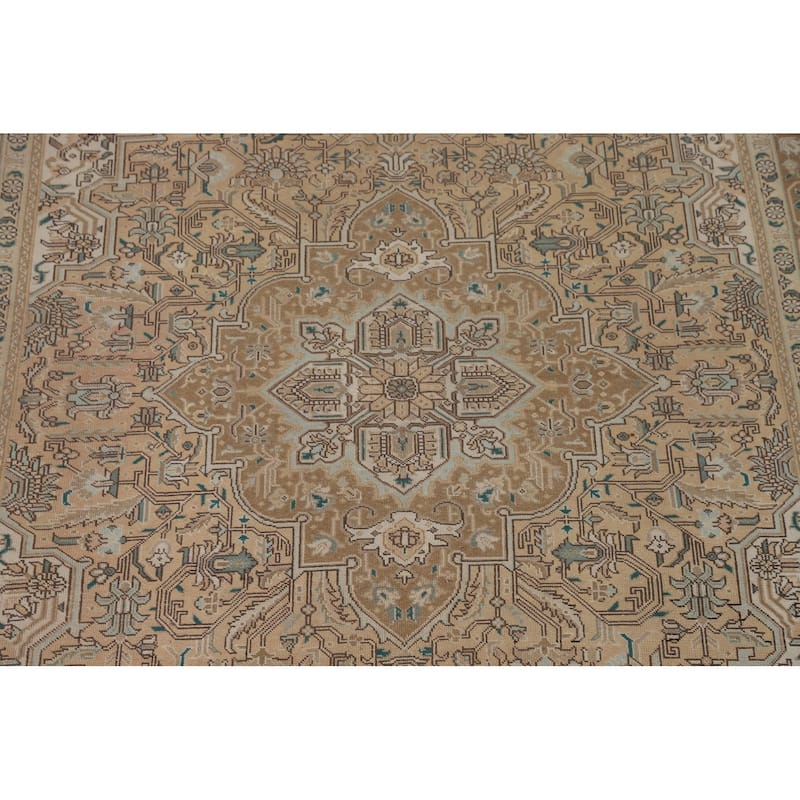 Geometric Tabriz Persian Vintage Rug Hand-Knotted Wool Carpet - 6'9"x 9'8"