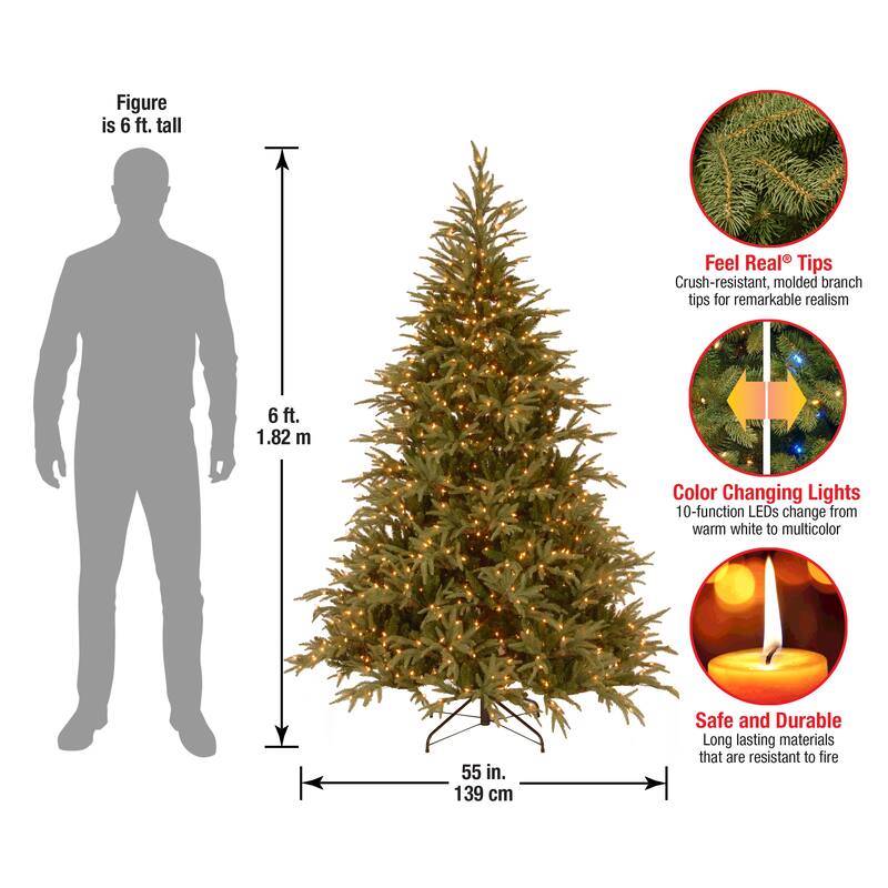 National Tree Company 6 ft. Feel Real Fraser Grande Hinged Tree with 800 Dual White to Multi-Colored LED Lights - 6 Foot