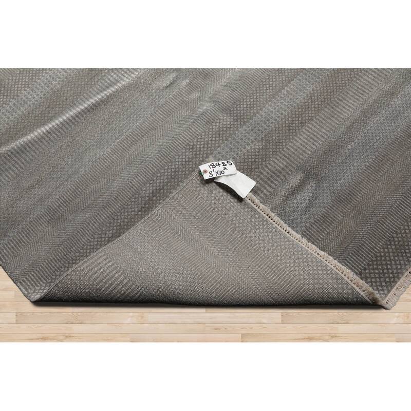 Hand Knotted Tone On Tone Gray Tibetan Wool & Silk Modern Area Rug - 8' 1'' x 10' 2''