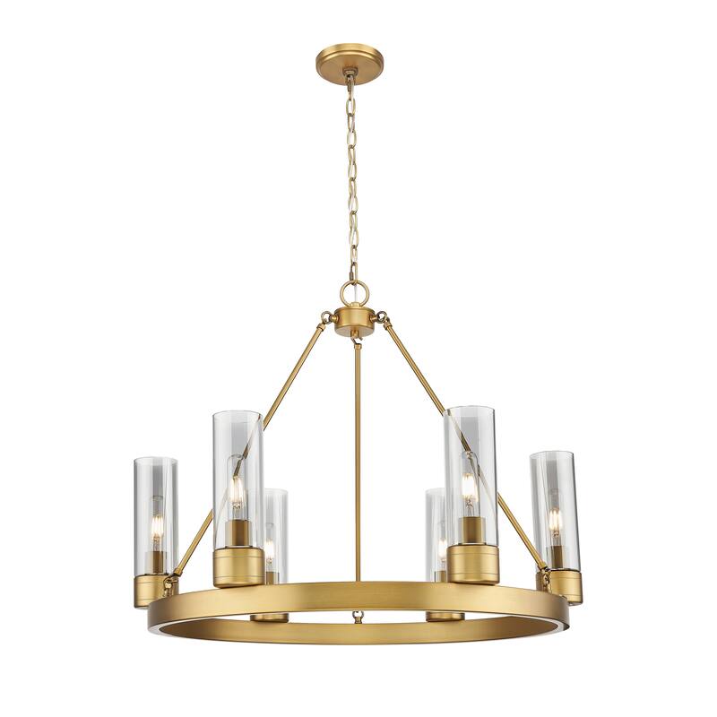 Innovations Lighting Downtown Urban - Boreas - 6 Light 29" Chandelier with 8" Shades - Brushed Brass/Light Smoke