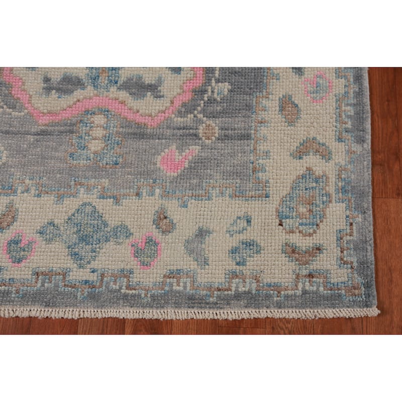 Hand Knotted Oriental 100% Wool Carpet Transitional Geometric Greys & Charcoal Oushak Runner Rug - 16' 1'' X 3' 5''