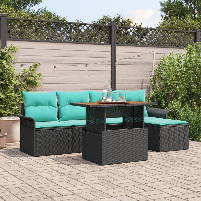vidaXL 6 Piece Garden Sofa Set with Cushions - 98.8×46.1×27.2 - Black