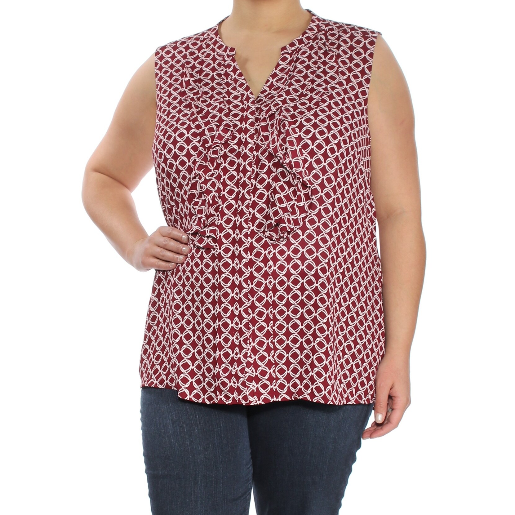 Shop Charter Club Womens Burgundy Printed Sleeveless V Neck Top