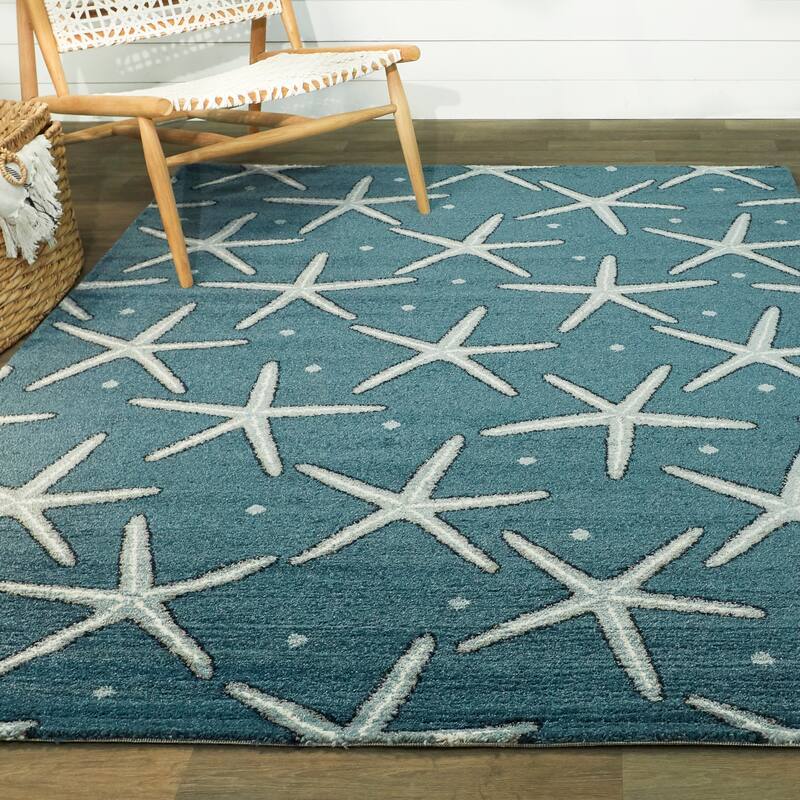 Massau Coastal Starfish Area Rug - 5'3" x 7' - Blue