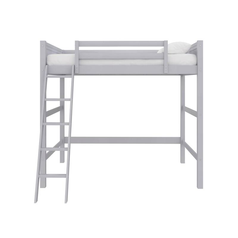 Full Size Loft Bed with Ladder and Guardrails for Kids, Space-Saving Design, Sturdy Wood Construction