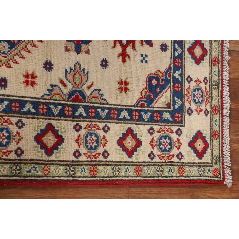 Geometric Beige Kazak Oriental Accent Rug Handmade Beige Wool Carpet - 2'11" x 4'0"