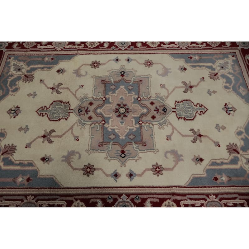 Hand Knotted Oriental 100% Wool Carpet Traditional Floral Beige & Ivories Heriz Area Rug - 6' 2'' X 4' 0''