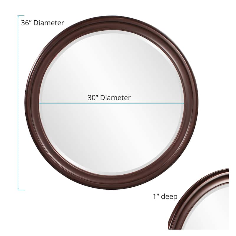 Allan Andrews Round Brown Wood Framed Wall & Accent Mirror - 36"D
