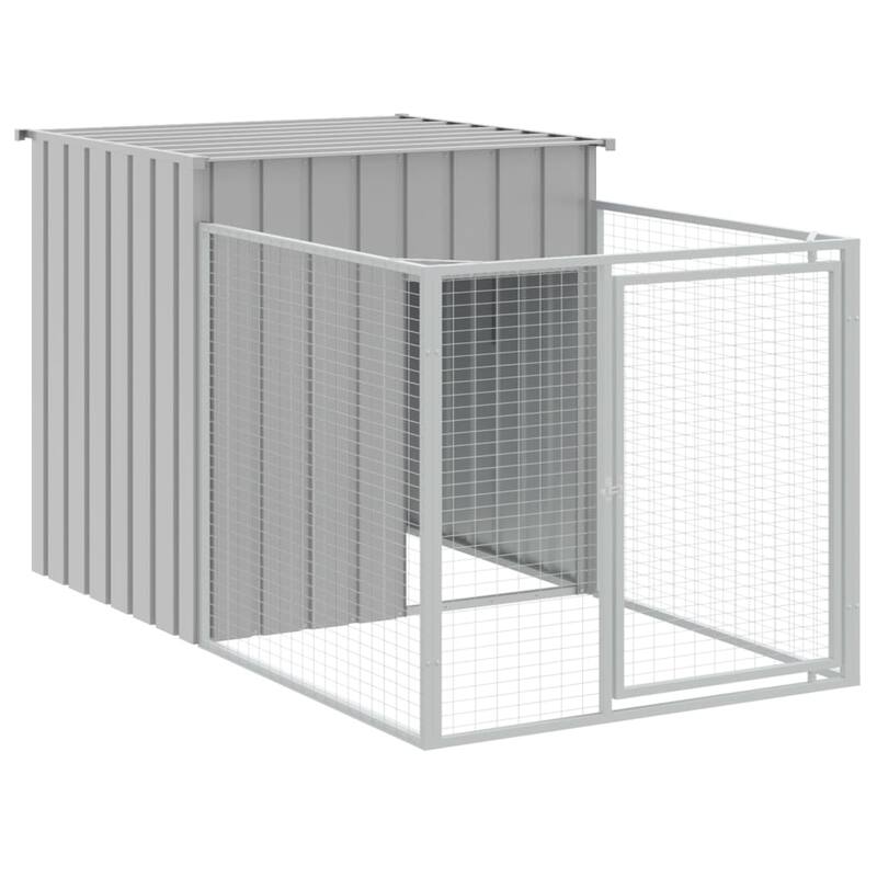 vidaXL Dog House with Run Anthracite/Light Gray multisize Galvanized Steel - 43.3" x 159.4" x 43.3" - Gray