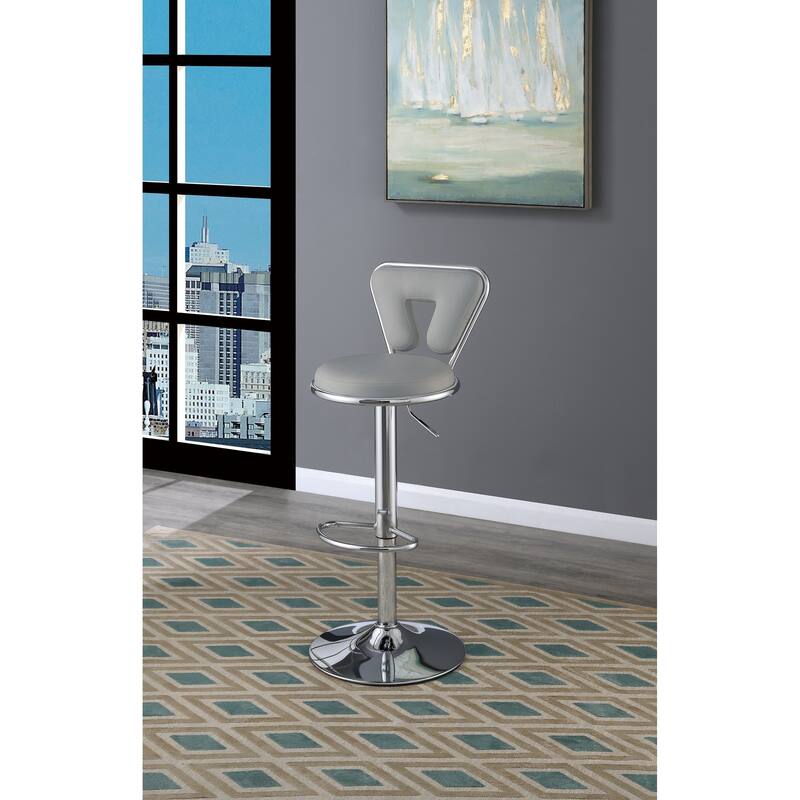 Modern Set of 2 Adjustable Bar Stools with Leather Cushion Unique Backrest, Chrome Metal Base for Dining Room Living Room Bar