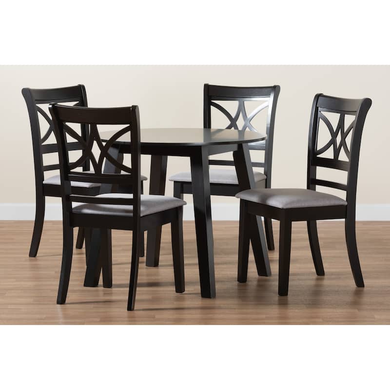 Brooke Modern Grey Fabric and Dark Brown Finished Wood 5-Piece Dining Set