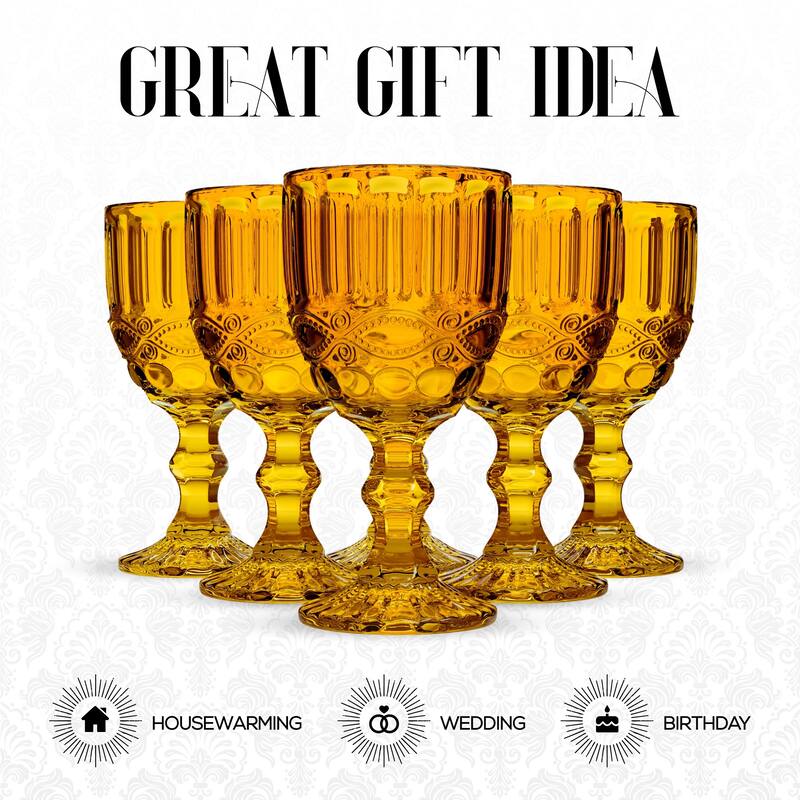 Elle Decor Set of 6 Colored Vintage Wine Glasses - 8.4 oz.