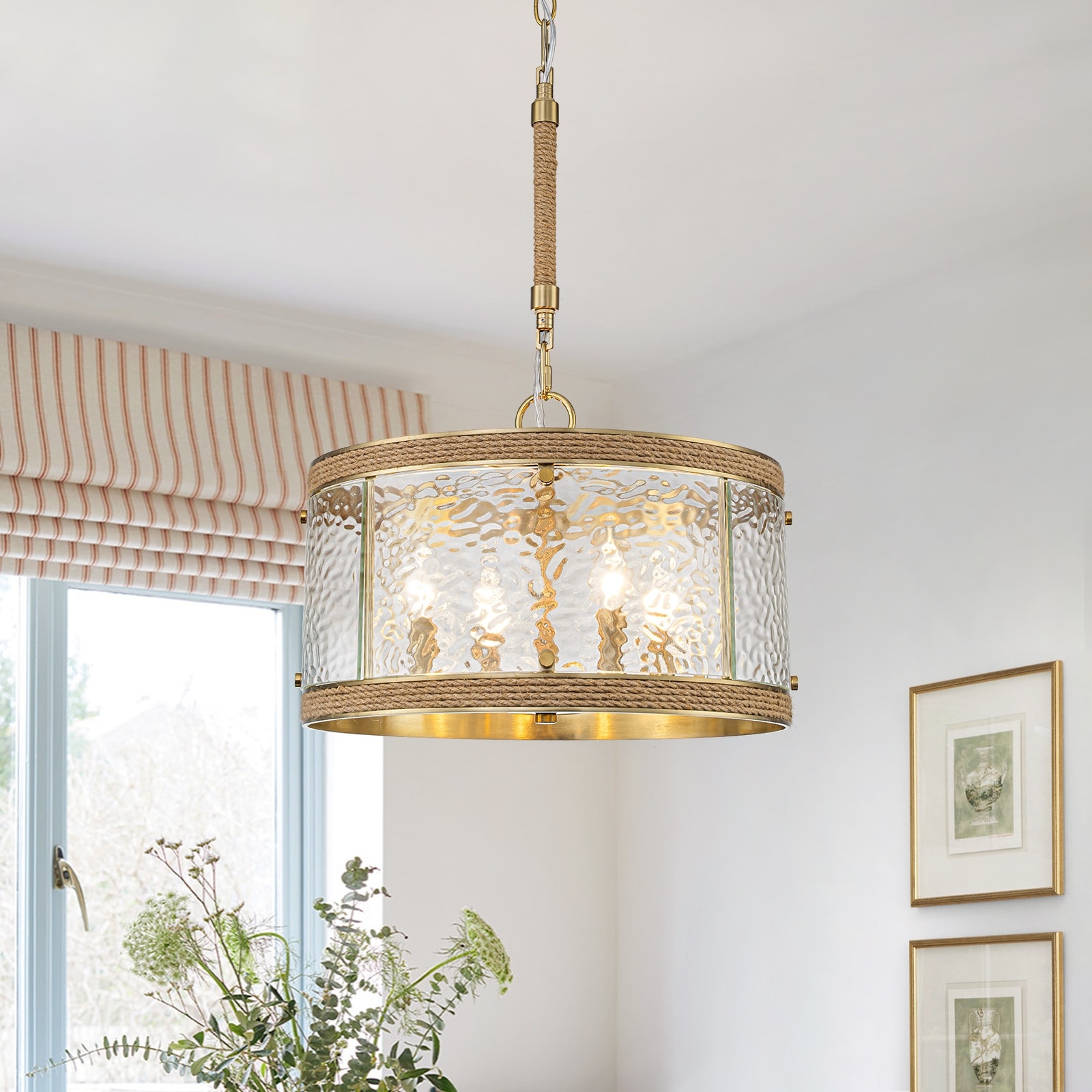 Drum Textured Chandelier for Dining Room Kitchen