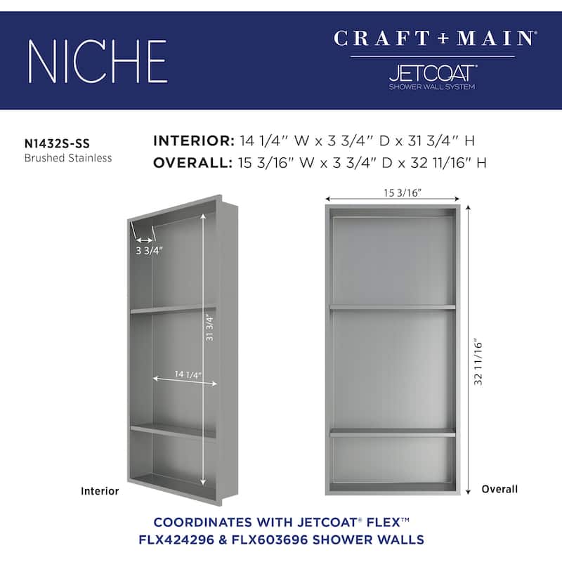 CRAFT + MAIN N1432S 32" x 14" Shower Niche