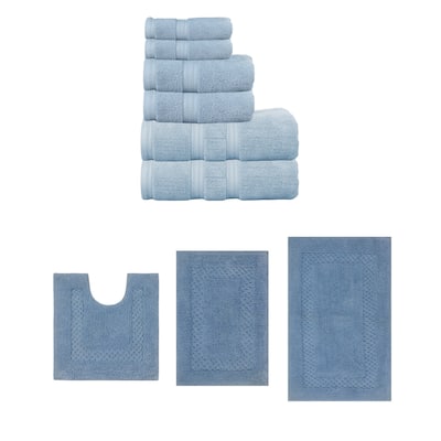 Home Weavers Classy Bath Mat 100% Soft Cotton Super Absorbent 6 Pcs Towel Set & 3 Pc Bath Rug Set, Machine Wash (Set of 9)