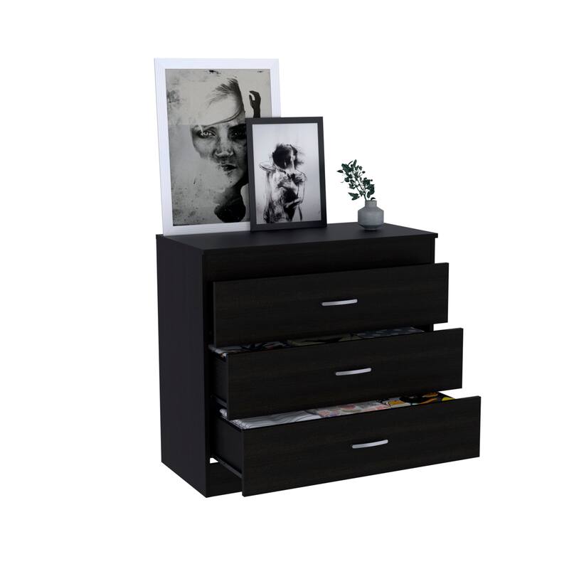 TUHOME Melia 3 Drawer Dresser with Superior Top and Metal Hardware