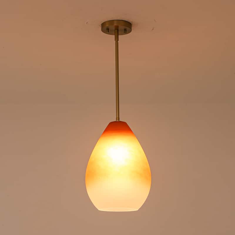 1-Light Boho Brass & Hand-Blown Glass Pendant Light for Bedroom or Dining Room - 1 Light