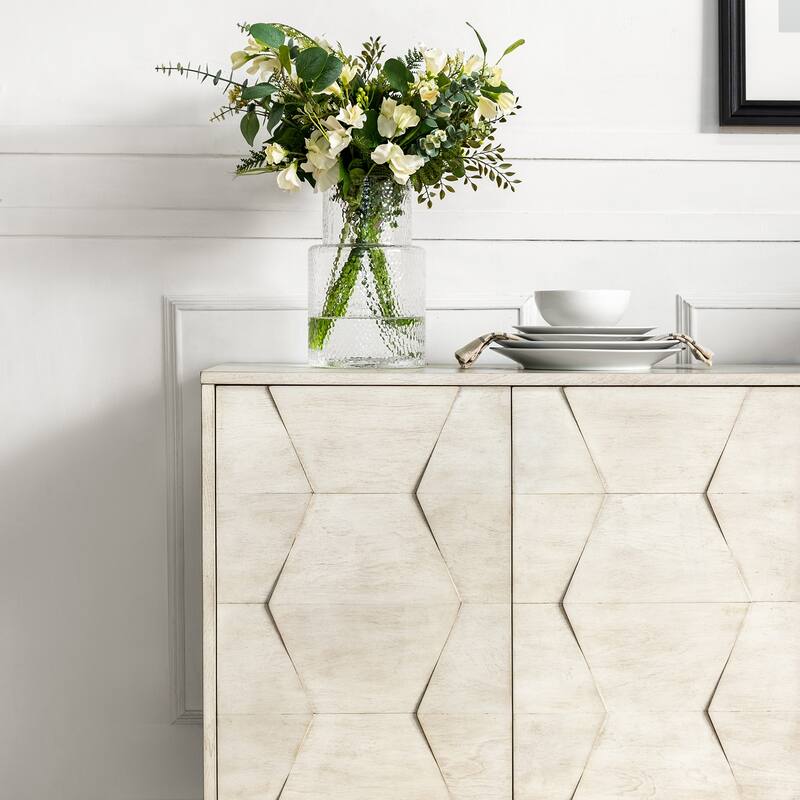 Silakan Mid-Century Modern 4-Door Large Storage Sideboard with Solid Wood Legs by HULALA HOME