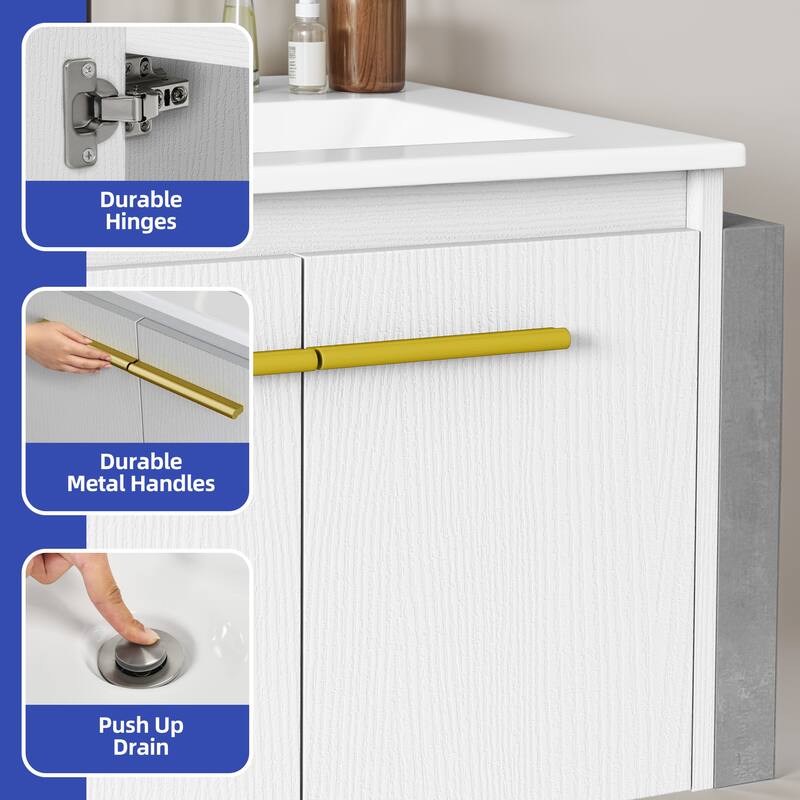 Moasis 26.5 Inch Floating Bathroom Vanity with Sink and Soft Close Double Doors