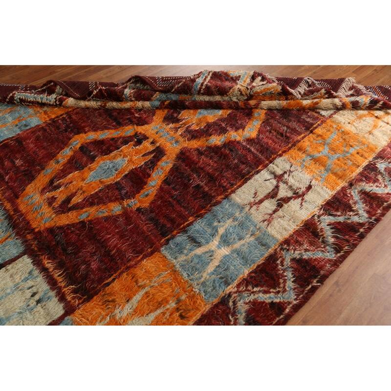 Hand Knotted Oriental 100% Wool Carpet Modern Tribal Red Moroccan Area Rug - 9' 9'' X 7' 0''