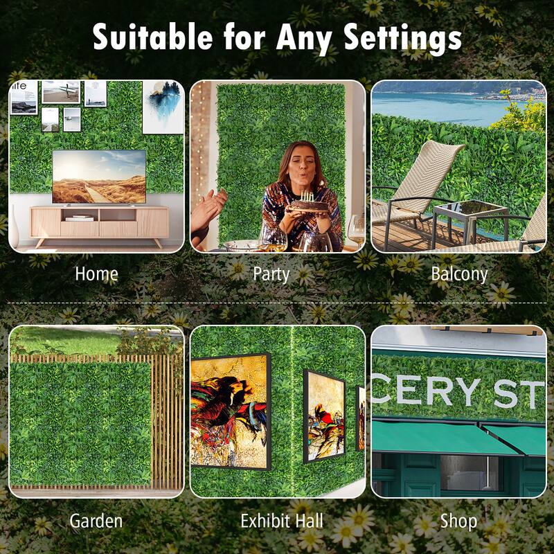Gymax 4 Pack 20'' x 20'' Artificial Hedge Boxwood Panels with 7 Types