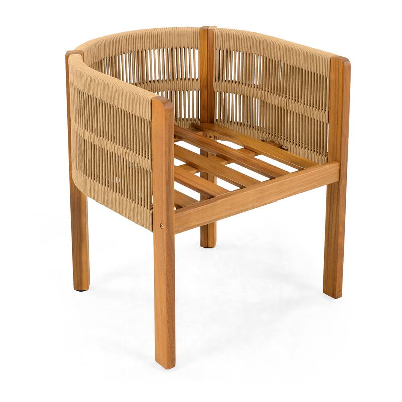 Acacia Wood Outdoor Dining Chairs 2-Pack with Brown Rope Handles, Washable Waterproof Cushions, 400 lbs Capacity
