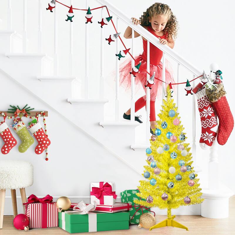4FT Christmas Tree with 50 UL Lights,122 PVC Tips-Prelit Artificial Holiday Tree for Indoor Decoration,Small Space,Tabletop
